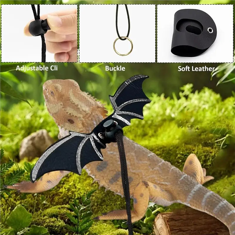 ABKW-Bearded Dragon Harness And Leash Set-Bearded Dragon Accessories, For Outdoor Travel-Black Decor Suit
