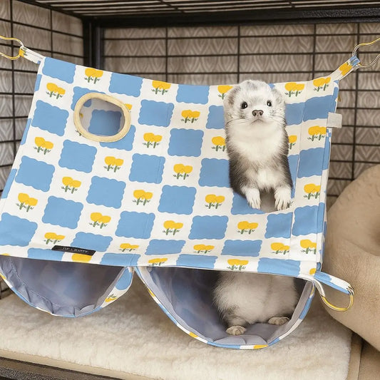 Cartoon Pattern Hanging Ferret Hammock Waterproof Breathable Hamster Nest Multi-Sided Opening Double Layer Hammock For Pet Cage