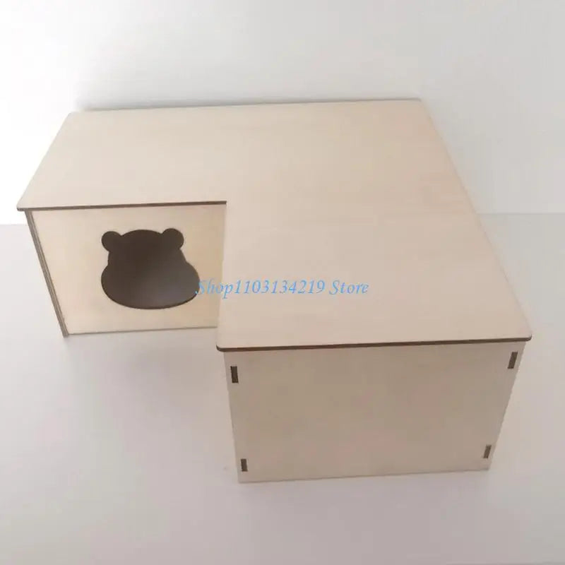 N5KC Hamster Wooden House Multi Chambers Detachable Roof Small Pet Hideout for Dwarf Hamsters Easy to Clean Habitat Decor