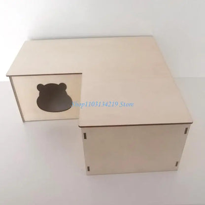 N5KC Hamster Wooden House Multi Chambers Detachable Roof Small Pet Hideout for Dwarf Hamsters Easy to Clean Habitat Decor