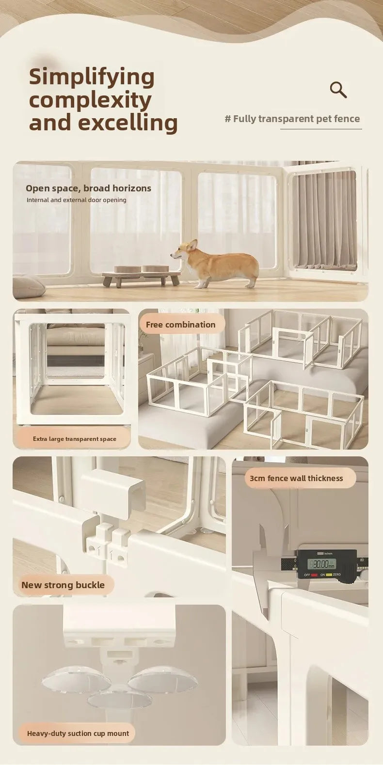 DIY Free Combination Pet Fence Fully Transparent Acrylic Small Dog Indoor Home Dog House Balcony Safety Fence Pet Furniture