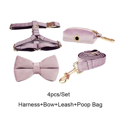 Deep Purple Velvet Powder Velvet Dog Collar And Leash Set For Custom Engraved Nameplate Pet Supplies Dog Leash Velvet 06