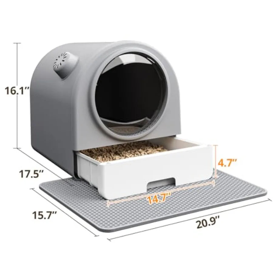 Dome Litter Box Drawer Type Large XL Cat Toilet Covered Hidden Dog Proof with Scoop Mat for Odor Control and Less Trackin Gray