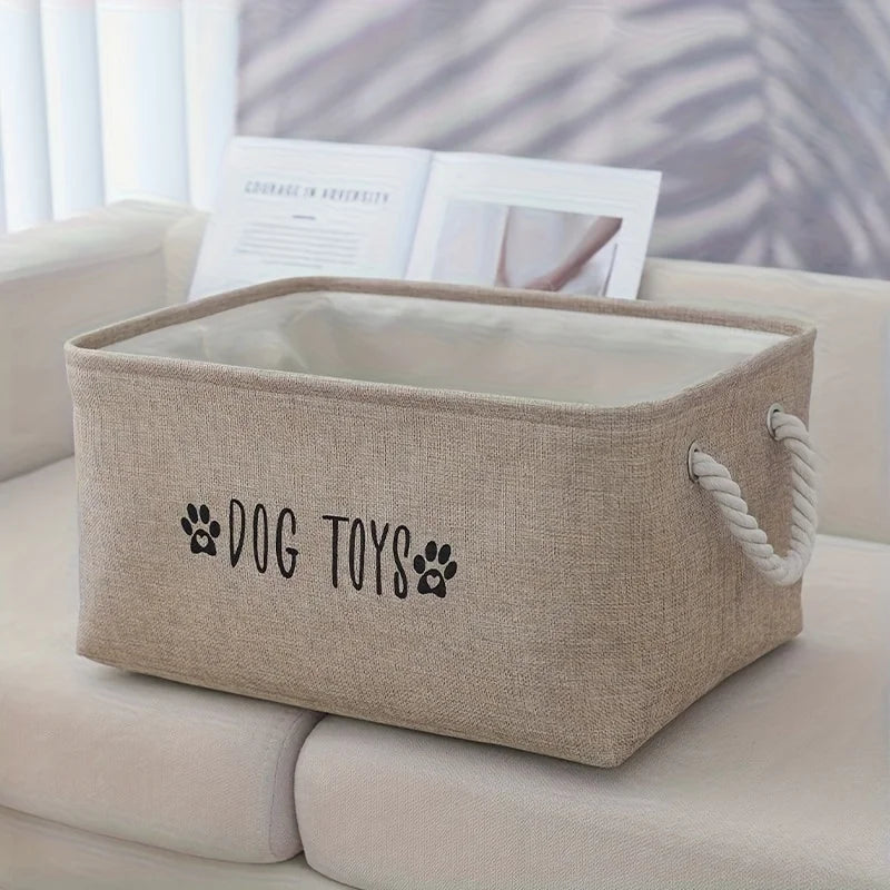 1PC Pet Toy Storage Basket, Woven Polyester Organizer for Dog and Cat Supplies, Clothing, Snacks, Toys