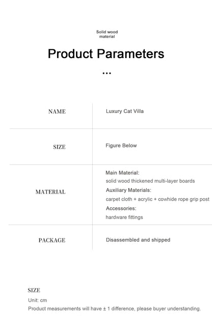 Solid Wood 1 Multi-Level Cat Climbing Frame Large Cat Tower Cat Tree Villa