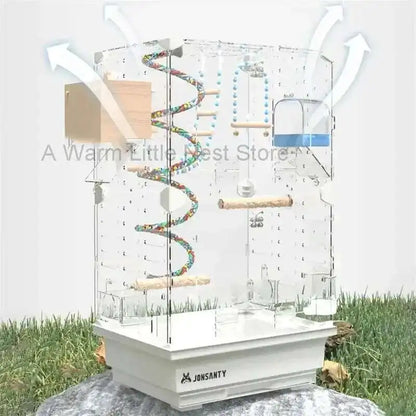 Large Acrylic Splash-proof Breathable Birdcage Fully Transparent Ornamental Bird Cage Parrot Cage Budgie Cockatiel Luxury Villa