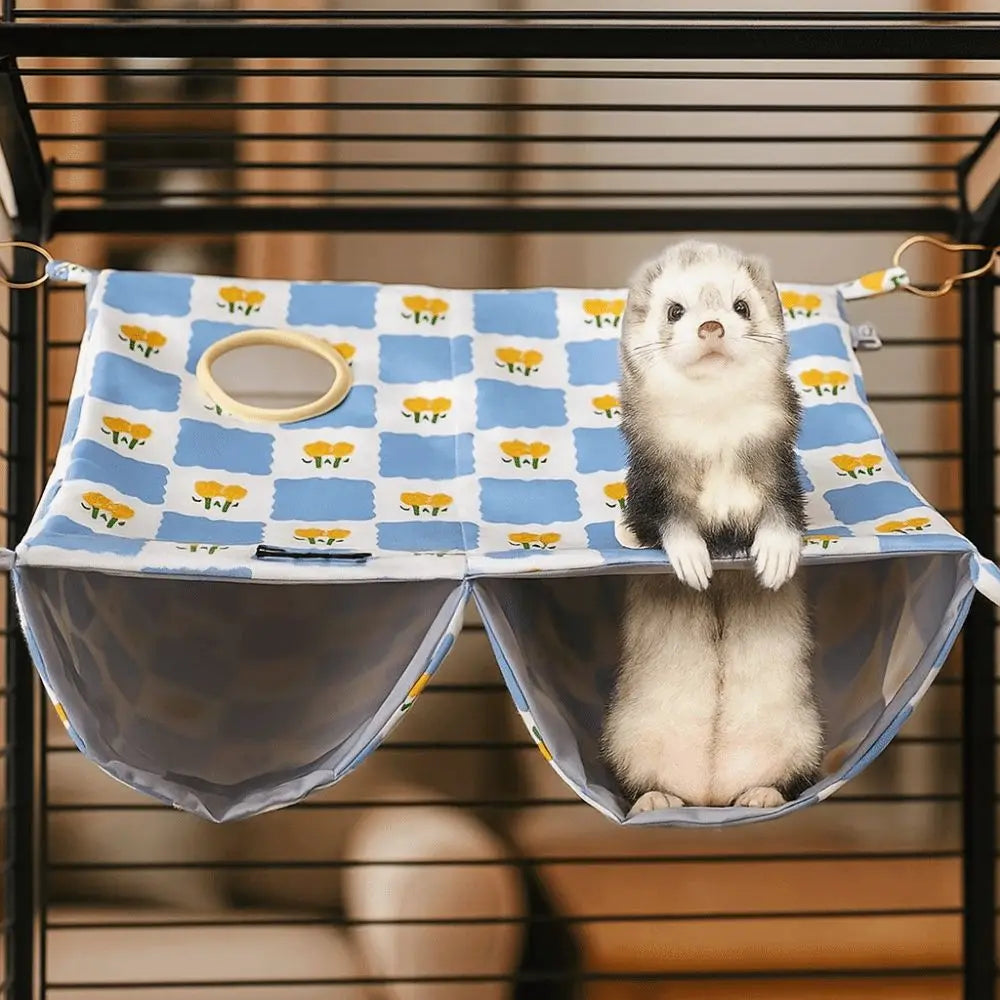 Cartoon Pattern Hanging Ferret Hammock Waterproof Breathable Hamster Nest Multi-Sided Opening Double Layer Hammock For Pet Cage