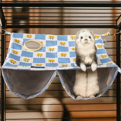 Cartoon Pattern Hanging Ferret Hammock Waterproof Breathable Hamster Nest Multi-Sided Opening Double Layer Hammock For Pet Cage