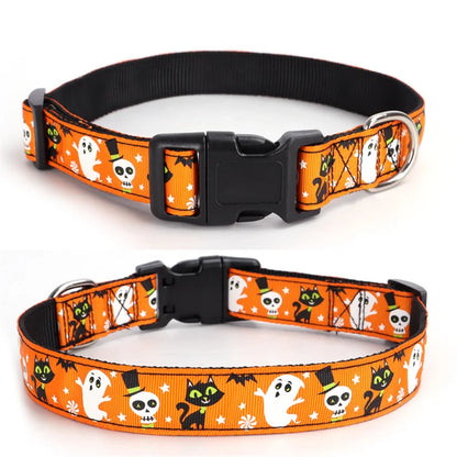 Halloween Dog Collar Nylon Adjustable Pet Collar Pumpkin Monster Bat Ghost Pattern for Party Cat Dog Decoration Pet Accessories