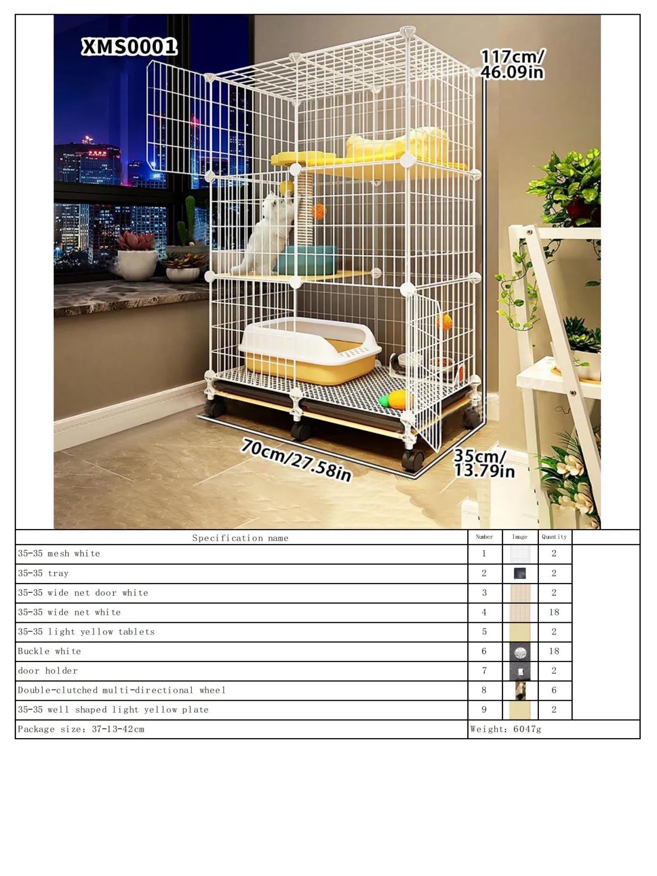 Cat Cage for Home Use, Indoor Double-Layer Villa Cat House, Free Space, Does Not Occupy an Area, Integrated Iron Art Cat Cage
