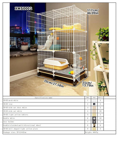 Cat Cage for Home Use, Indoor Double-Layer Villa Cat House, Free Space, Does Not Occupy an Area, Integrated Iron Art Cat Cage