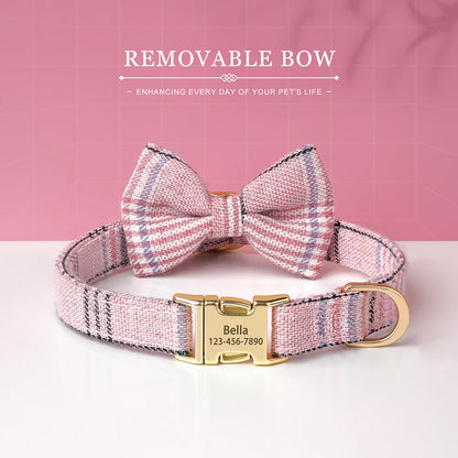 Custom Dog Collar Nylon Puppy Dog Collars With Cute Bowknot Engraved Pet Necklace Dog Collars For Small Medium Dogs Chihuahua
