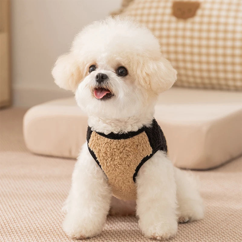 Letter Fleece Dog Clothes Winter Warm Vest  Sleeveless Button Clothe Teddy Chihuahua Embroider Fleece Suit Dog Parts Pet Product