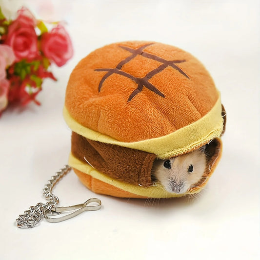 1pc-Hamburger Hamster Cages Cotton Small Animal Nest Cartoons House Carrier Pet Hanging Bed Zipper Strap Sleeping Bags