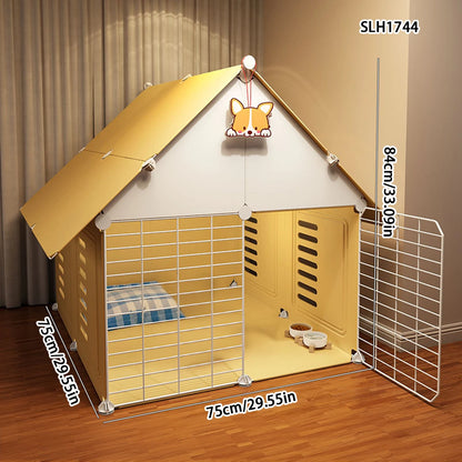 Dog cage Home large space small dog dog Blue cat English short cat villa Pomeranian teddy Corgi dog house iron cage
