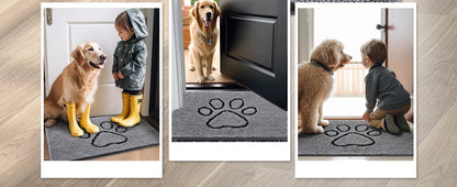 Kitinjoy Ultra Absorbent Chenille Mud Doormat With Paw Print Design Non-Slip Quick-Dry Washable Mats Door Mat for Muddy Dog Paws