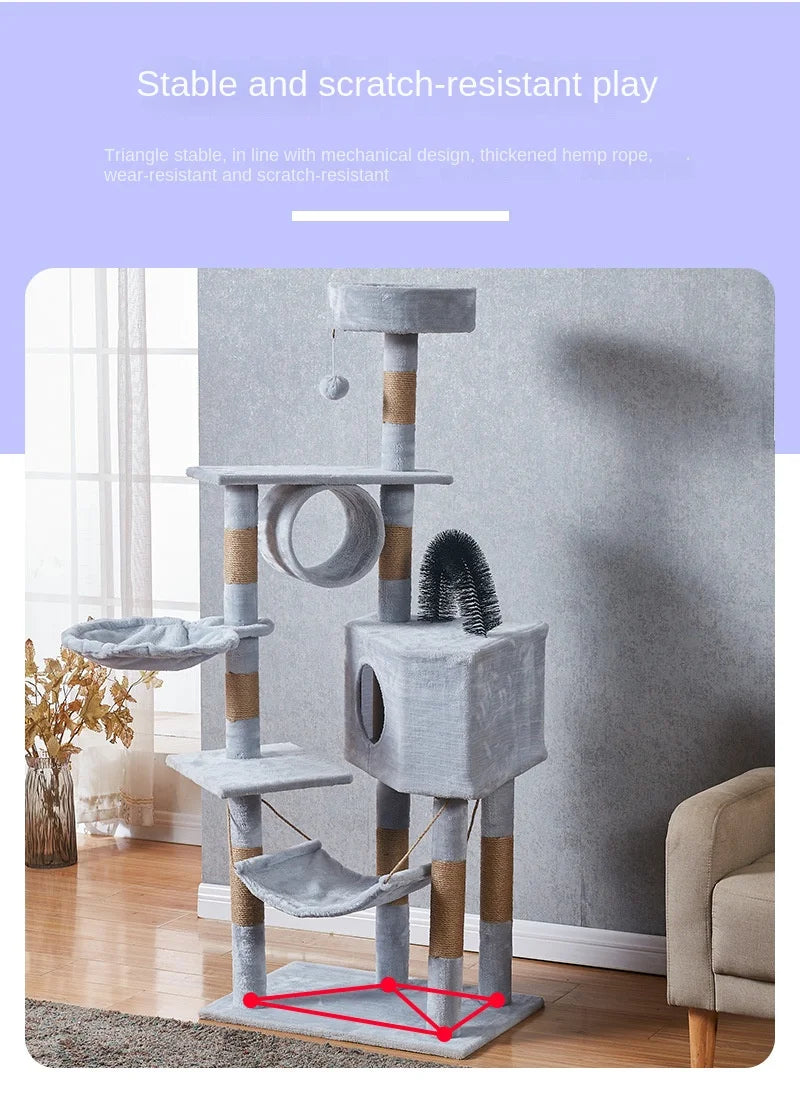 Large Cat Tree Tower with Multiple Hamocks, Scratch Tower, Villa Training Aids, Furniture, Pet Products Supplies