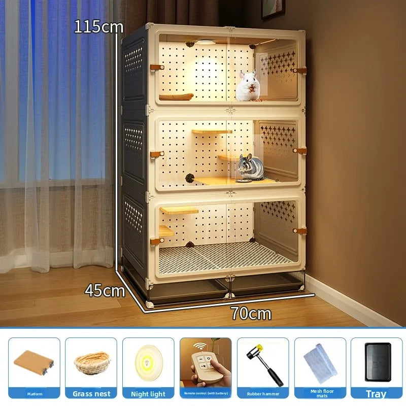 Deluxe Chinchilla Cabinet Cage 3 Level Squirrel Hutch Glider Enclosure Big House
