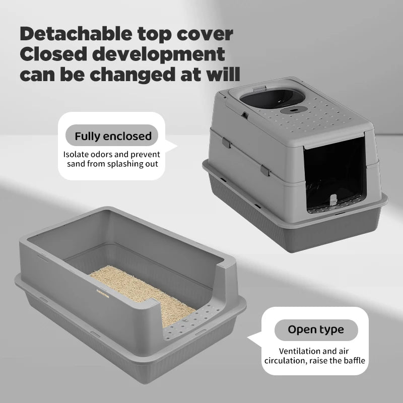 Fully Enclosed Large Flip-Top Cat Litter Box High-Sided Covered Design, Splash-Proof and Litter-Tracking Preventive Cat Toilet