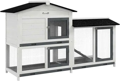 Wooden Bunny Hutch, Guinea Pig Cage, Small Animal Enclosure with Run Area, Removable Tray