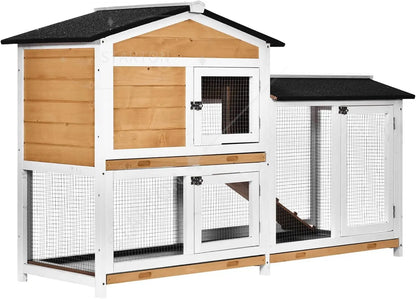Wooden Bunny Hutch, Guinea Pig Cage, Small Animal Enclosure with Run Area, Removable Tray