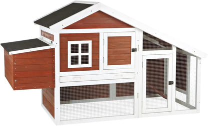 natura chicken coop with outdoor run – outdoor hen house with two nesting boxes – easy to clean chicken pen, pull-out plastic t