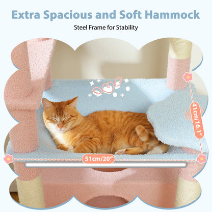 Multi-Level Cat Tree Tower with Scratching Posts&Board, Hammock, Cat Condo, Spacious Top Perch,Dangling Balls for Indoor Cats
