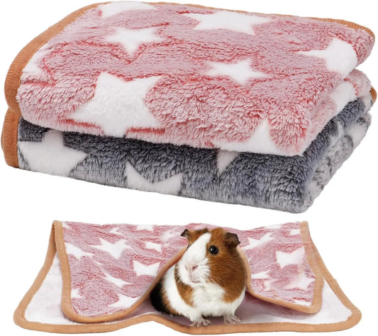 2 Pack Warm Coral Fleece Pet Blankets, Washable Cage Liners for Small Animals, 24x16 Inches