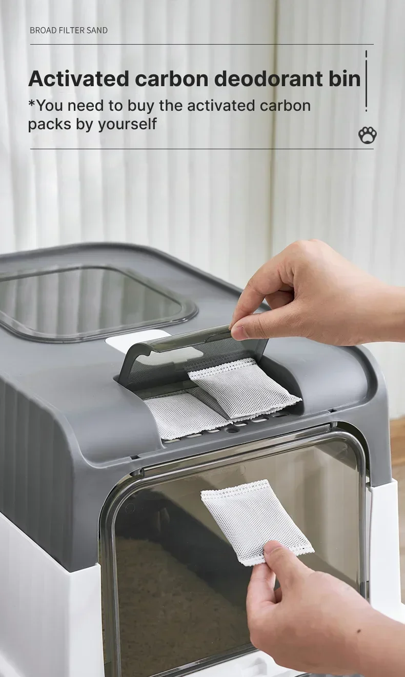 Portable Collapsible Cat Litter Pan with Splash Guard and Plastic Scoop - Pet Litter Box with Lid, Easy to Clean and Assemble