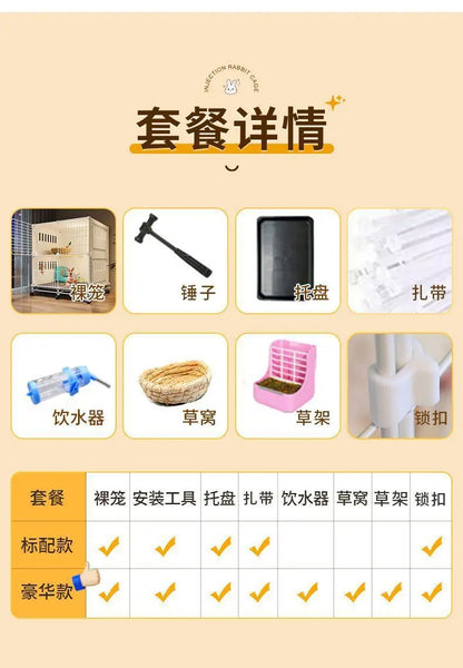 JC Rabbit Cage Household Extra Large Double Layer Indoor Automatic Manure Cleaning Dutch Pig Cage Two-Story Platform Villa