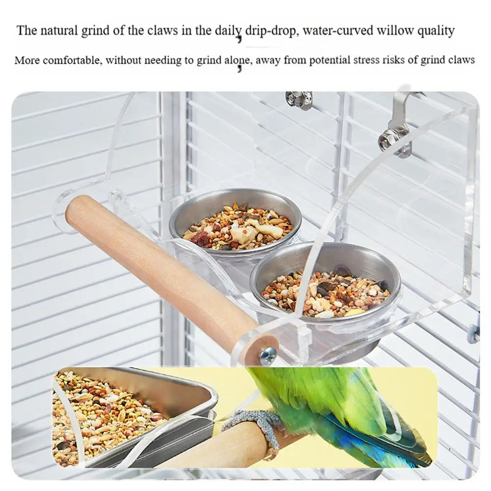 Acrylic Cage Mounted Bird Feeder Anti Splashing Large Capacity Bird Food Dispenser Hangable Detachable Parrots Food Container