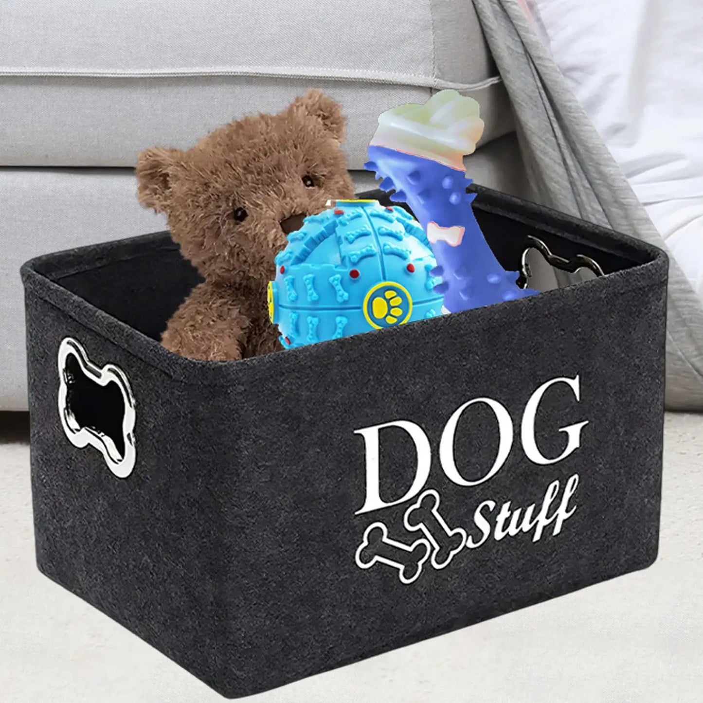 Dog Toy Bin Pet Toy Box with Handle Pet Toy Bin Organizer Dog Stuff Organizer Cat Toy Basket Container for Dog Chew Toys