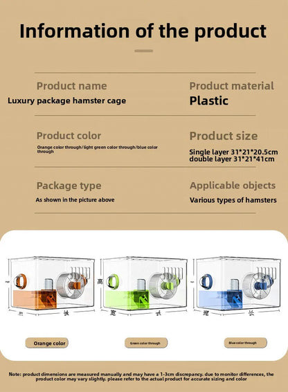 Acrylic Hamster Cage Transparent Habitat with Silent Running Wheel Large Space Enclosure for Hamster Easy-Clean Animal Home