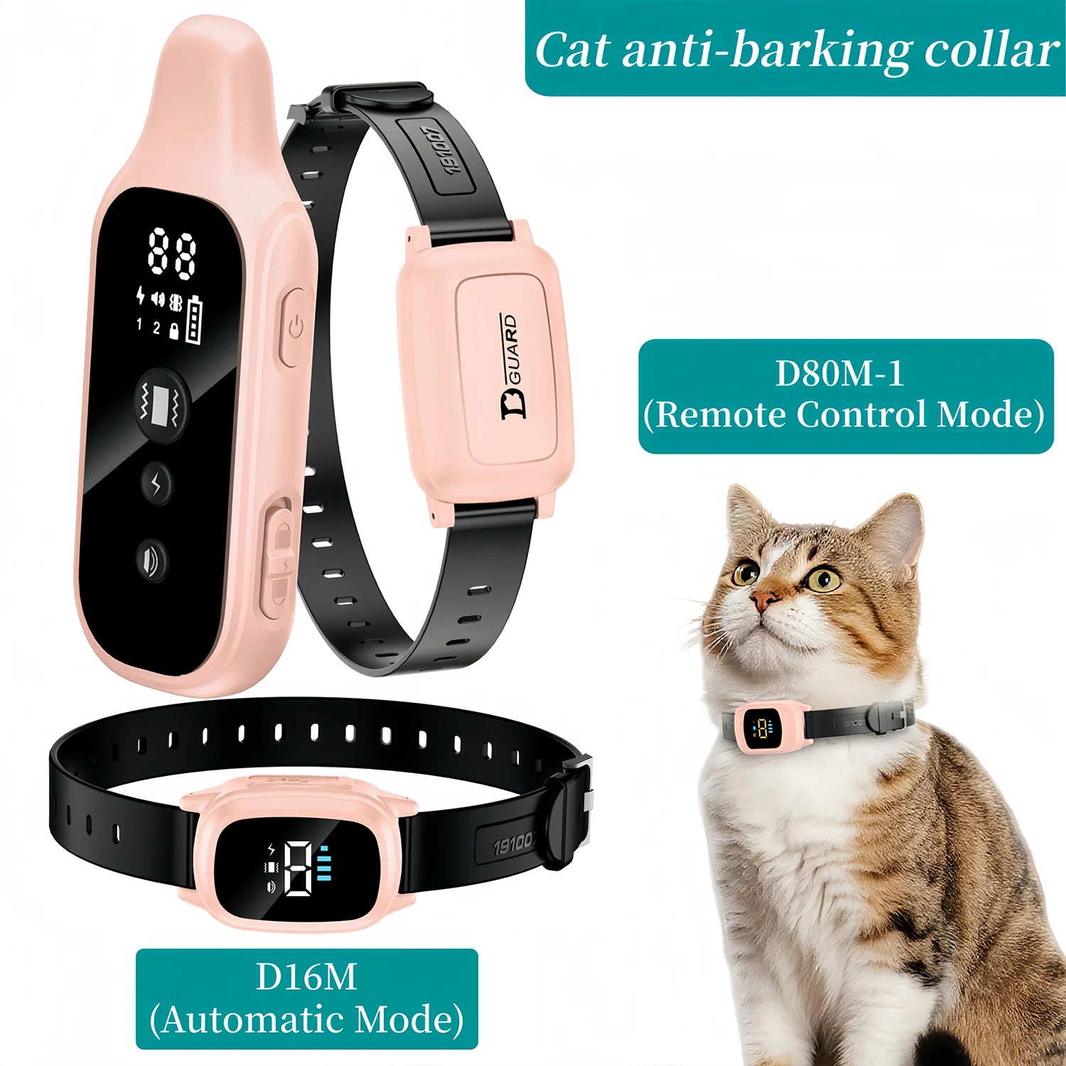 3000-3300FT Cat Training Collar Anti-Meow Automatic & Remote Control Cat Shock Collar Waterproof & Soft Silicone Material