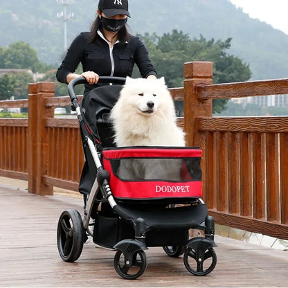 Foldable Large Four-Wheeled Pet Stroller Medium Size for Dogs Samo Golden Retriever Outing Dog Cart Comfortable Go out Stroller