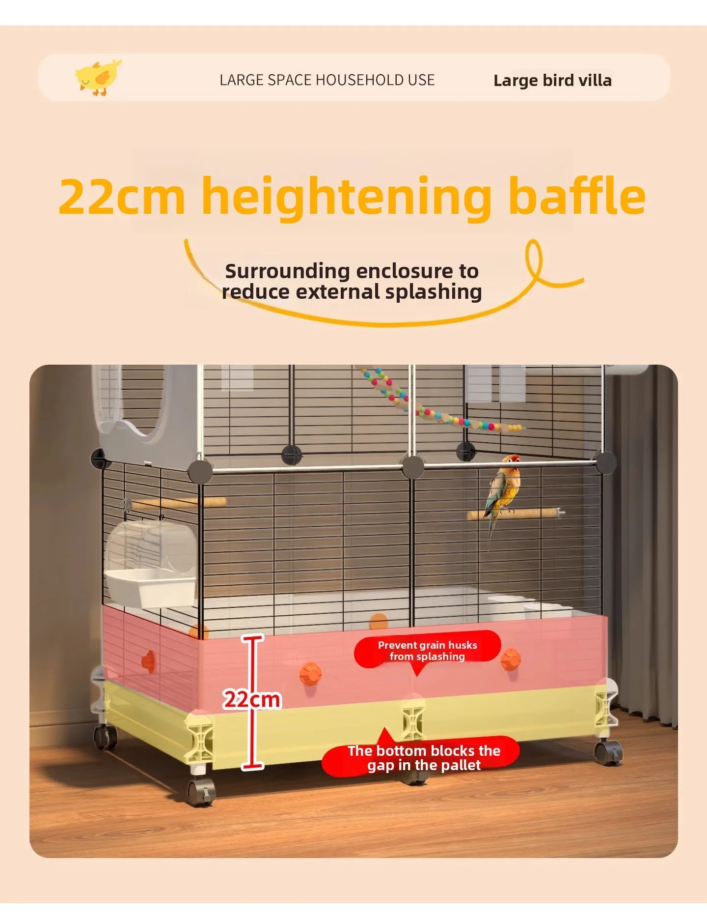 Large Bird Cage for Parrots Spacious Aviary with Standing Pole Luxury Cockatiel & Budgie Habitat Anti-Scatter Design Bird Villa