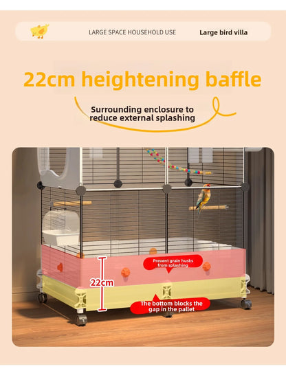 Large Bird Cage for Parrots Spacious Aviary with Standing Pole Luxury Cockatiel & Budgie Habitat Anti-Scatter Design Bird Villa