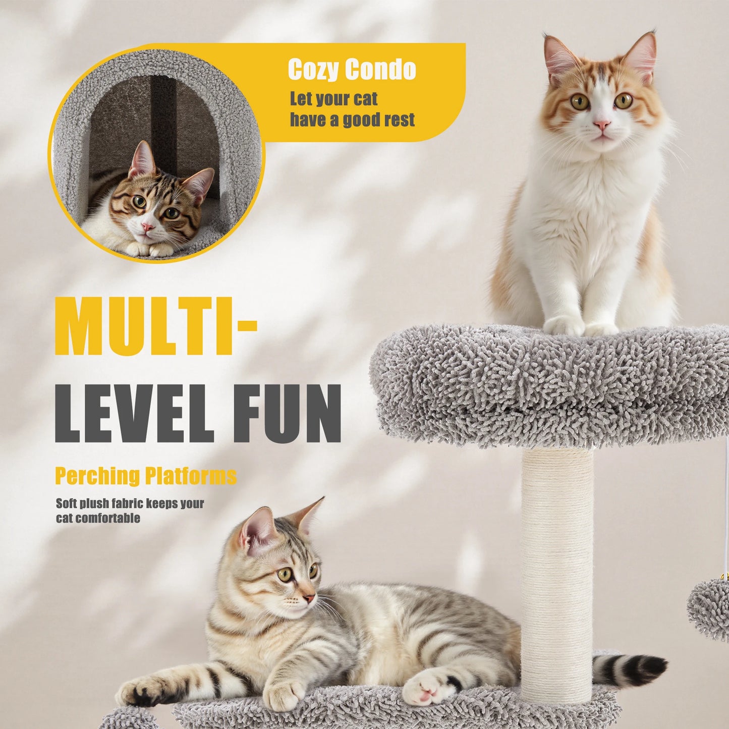 JHK 33IN Tall Multi-Level Cat Tree Tower for Indoor Pet Furniture Stable Kitty Play House with Sisal Scratching Post for Home