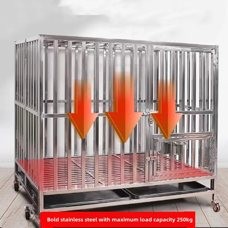 Large Dog Cage Outdoor Stainless Steel Folding Fence with Strong Load-bearing Capacity Bottom Extraction Tray for Dog Supplies