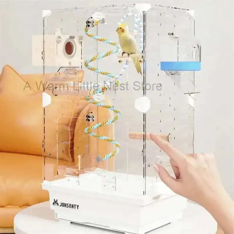 Large Acrylic Splash-proof Breathable Birdcage Fully Transparent Ornamental Bird Cage Parrot Cage Budgie Cockatiel Luxury Villa