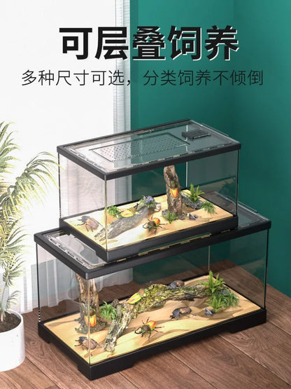 Transparent Rainforest Reptile Breeding Box for Bearded Dragon Lizard Hermit Crab,Palace Guard Ecological Crawling Pet Terrarium