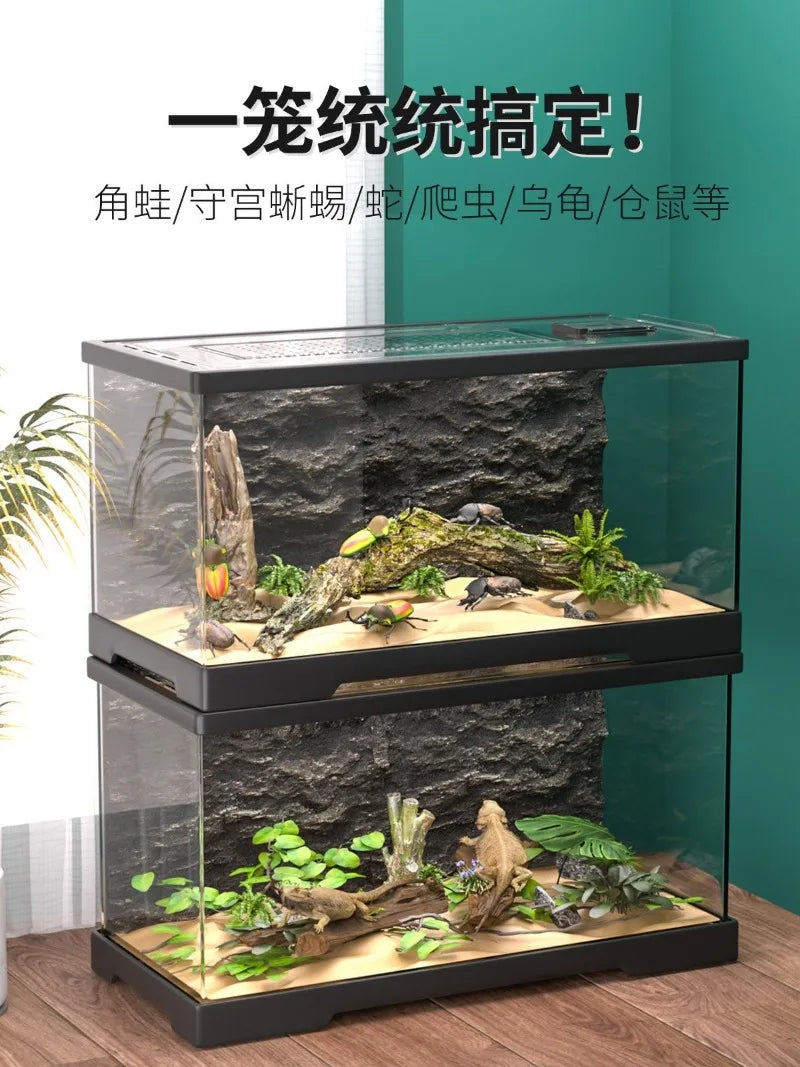 Transparent Rainforest Reptile Breeding Box for Bearded Dragon Lizard Hermit Crab,Palace Guard Ecological Crawling Pet Terrarium