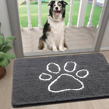 Kitinjoy Ultra Absorbent Chenille Mud Doormat With Paw Print Design Non-Slip Quick-Dry Washable Mats Door Mat for Muddy Dog Paws