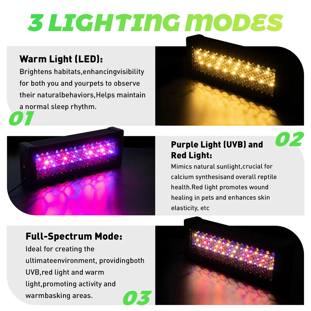 20W Dimmable LED Reptile UVB light 10W AC100-240V 6H/10H/12H Timer Snake Turtle Pet Full Spectrum Basking UV Light Heating Lamps