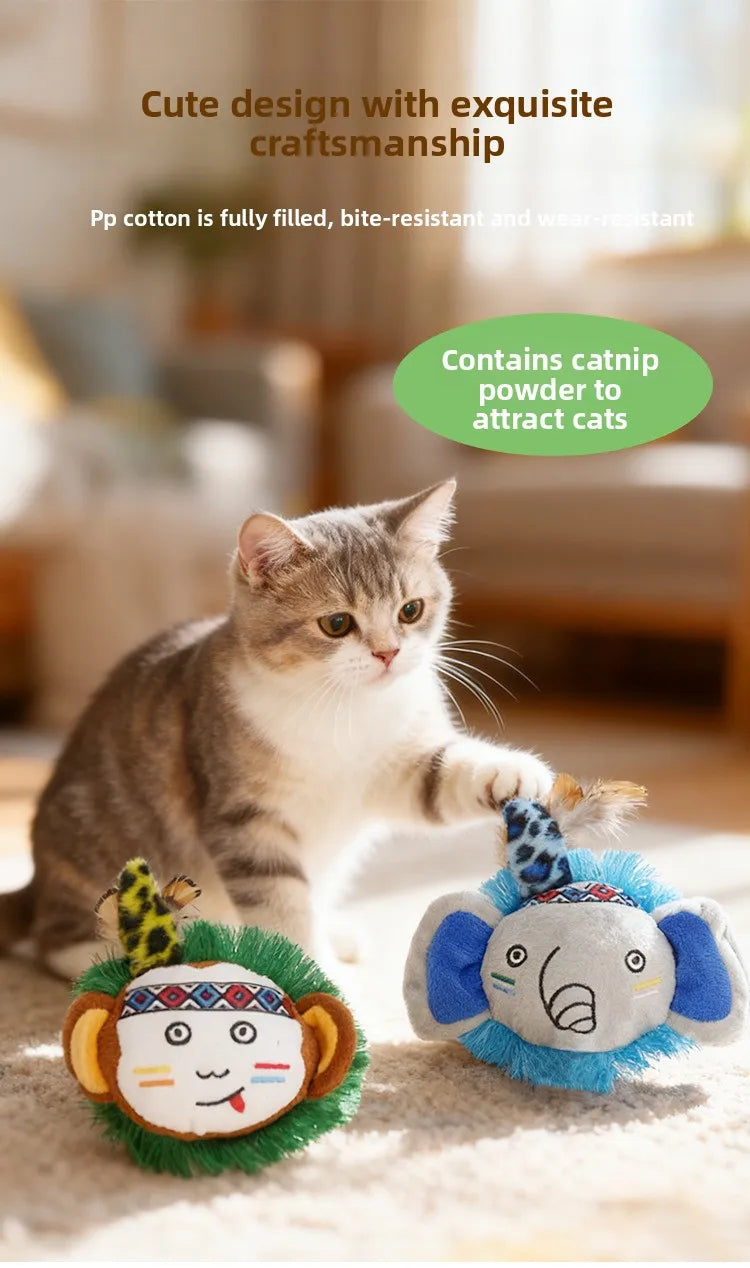 Cat Toys with Catnip, Plush Fringe Feather Toys for Boredom Relief, Chewing & Teething, Interactive Kitten Toys