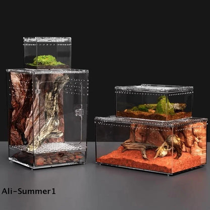 【E】Reptile Breeding Box Lizard Kennel Amphibian Terrarium Transparent Acrylic Feeding Cage Ecological Insect Spider Habitat