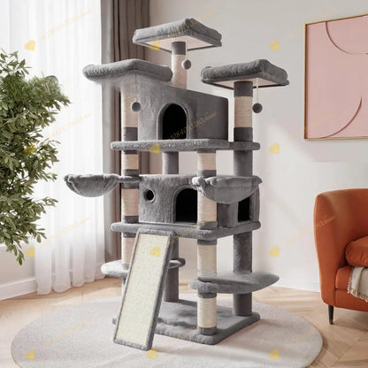 Cat Tree with Hammock and Scratching Post Tower, cat House, Cat Toys Tower, K01, Dark Gray