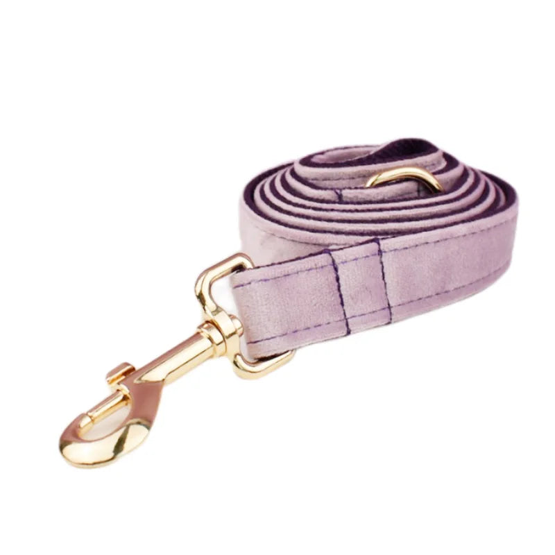 Deep Purple Velvet Powder Velvet Dog Collar And Leash Set For Custom Engraved Nameplate Pet Supplies Dog Leash Velvet 06