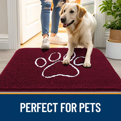 Kitinjoy Ultra Absorbent Chenille Mud Doormat With Paw Print Design Non-Slip Quick-Dry Washable Mats Door Mat for Muddy Dog Paws