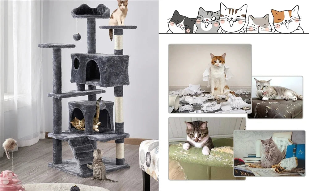 Cat Tree Cat Tower Condominium with Condominium and Hanging Ball and Scratching Post, Large Cat House for Kittens and Cats